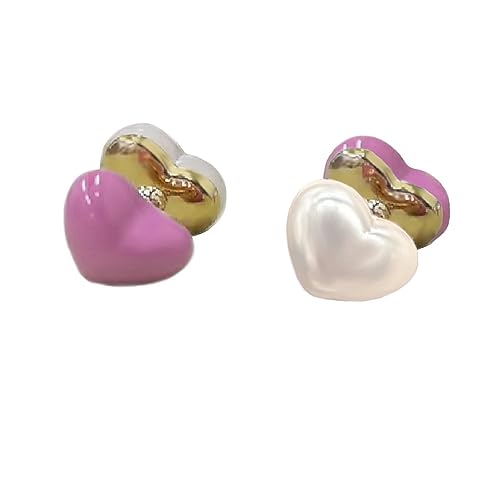 LMRJHAZM Bunte Herz Perlenohrringe für Frauen Mädchen 925 Sterling Silber Post Gold Platted Emaille Shell Pearl vorderen Rückenlösch von LMRJHAZM