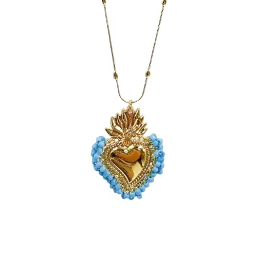 LMRJHAZM Bunte Perlen heilige Herzkette für Frauen Menschen, klassisches heiliges Herz der Halskette Jesu - Vintage heilige Herz Anhänger, Jesus Herz Halskette für Weihnachten Thanksgiving Gaben von LMRJHAZM