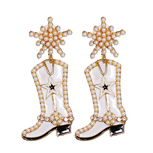 LMRJHAZM CZ Snowflake Cowgirl Boot Dangle Ohrringe für Frauen Mädchen Kubikzirkonia Star Shell Pearl Western Cowboy Statement Drop Fode Fashion Weihnachtsfestival St.Patrick's Day Party von LMRJHAZM
