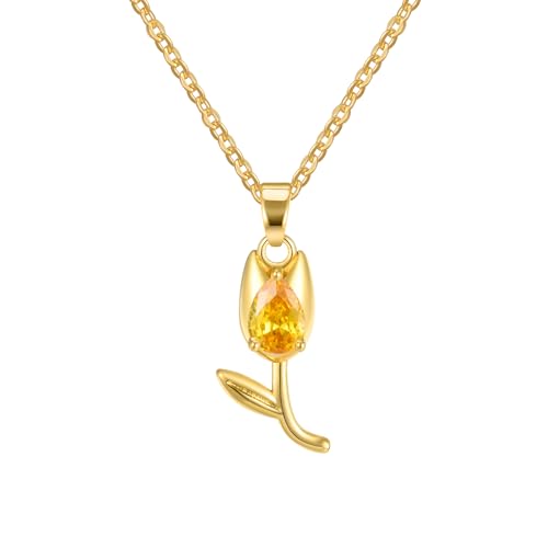 LMRJHAZM Charms Crystal Tulip Halskette für Frauen und Mädchen, minimalistische süße Lilienkette - zarte Tulpe Blumen Halskette von Tulipan Tulipan Tulipan Schmuck für von LMRJHAZM