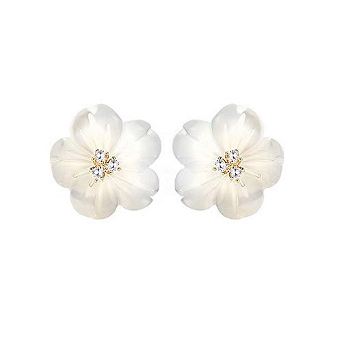 LMRJHAZM Cz Shell Perlenblumenohrringe für Frauen Mädchen 925 Sterling Silber 14K Gold plattiert hypoallergenkristall niedliche kleine Blumen Statement Knorpel Tragus Post Mode Hochzeitsschmuck von LMRJHAZM