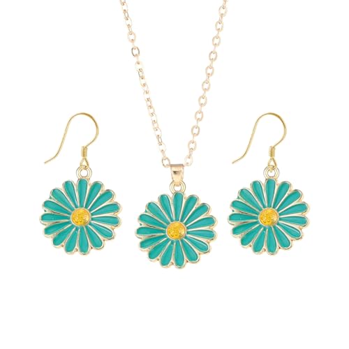 LMRJHAZM Daisy Blumenschmuck Set für Frauen süße Kirschblütenaussage Dangle Ohrringe Anhänger Halsketten Ziere Geburtstagsurlaubsgeschenke für BFF -Tochter Schwester Schwester von LMRJHAZM