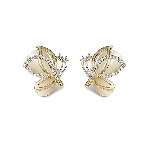 LMRJHAZM Elegante CZ Schmetterling Ohrringe Kristallkatze Augenstolf für Frauen Gold-Tone 925 Sterling Silber Post Pin Hypoallergen Piercing Schmuck köstliche Hochzeits Geburtstag Prom Party von LMRJHAZM