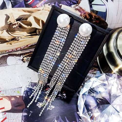 LMRJHAZM Farbe übertriebene lange Ohrringe für Frauen Strassstein Quasten Ohrringe Schmuck Geburtstag Geschenk von LMRJHAZM