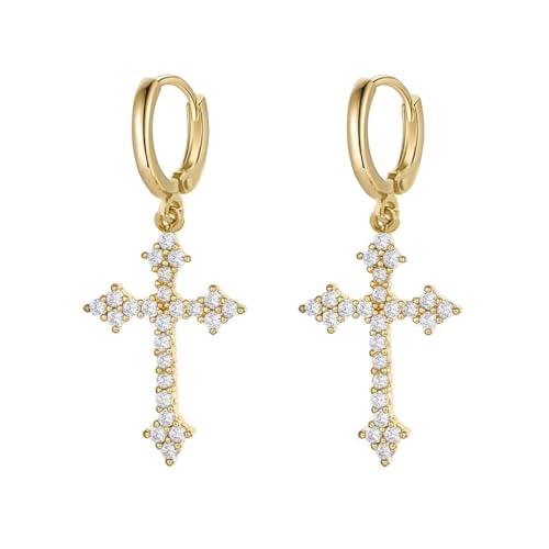 LMRJHAZM Fashion Cz Cross Dangle Ohrringe für Frauen hypoallergene Kristallreihe Drop Huggie Small Hoop Knorpel Manschettenstrahl von LMRJHAZM