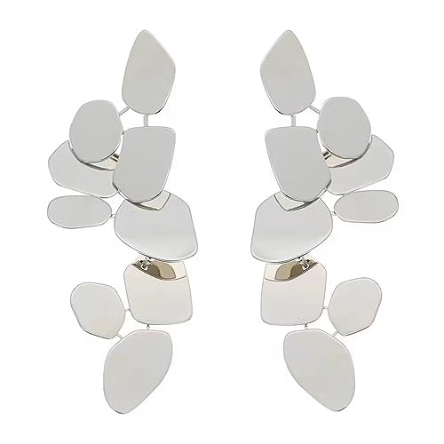 LMRJHAZM Geschichtete baumelnde geometrische Scheibenohrringe handgefertigt polierte unregelmäßige runde Rechteck Statement Drop Kronleuchter Ohrring für Frauen Mädchen hypoallergen piercing post von LMRJHAZM