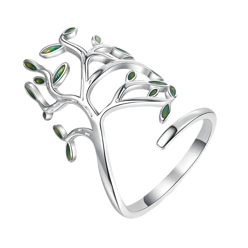 LMRJHAZM Girl Products Tree of Life erzeugt Grüne Spinel 925 Sterling Silber Open einstellbarer Ring für Frauen Statement Edelstein Schmuck Bague Anillos-T04 Geschenke von LMRJHAZM