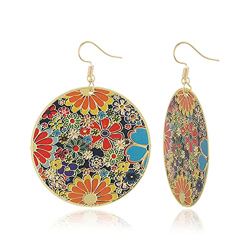 LMRJHAZM Goldene runde Blumenscheibe Drop Dangle Ohrringe für Frauen Mädchen mit Charm Boho Circle Ball Scheibe Blossom Frühling großes Statement Dangeln von LMRJHAZM