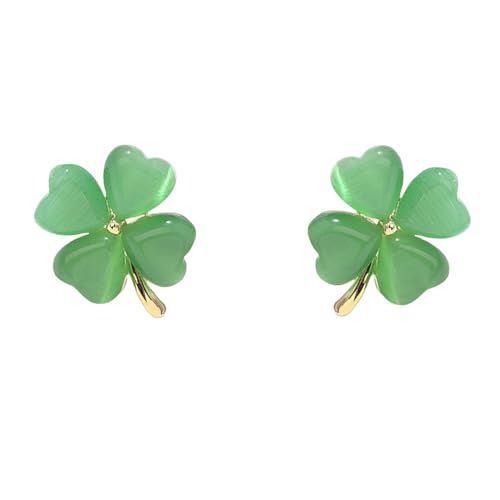 LMRJHAZM Green Cat Eye's Clover Flower Ohrringe für Frauen Mädchen 925 Sterling Silber Post Pin Hypoallergene Luck von LMRJHAZM