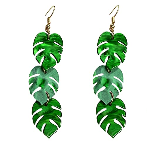 LMRJHAZM Grünes Palmblatt Dangle Ohrringe für Frauen Mädchen Mädchen Leichtes Harz Tropical Green Plant Statement Drop Fish Haken Ohrring Mode süße Festival Halloween Schmuckgeschenke Naturliebhaber von LMRJHAZM