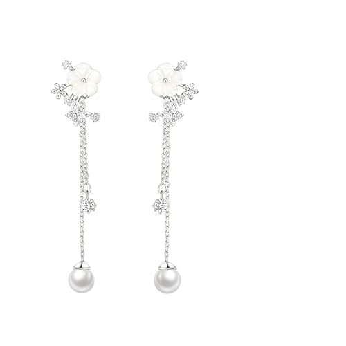 LMRJHAZM Hypoallergene zierliche Perlenropfenohrringe für Frauen | 18K Gold plattiert & silberne Blumenhochzeit Schmuck | Leichte Ohrringe aus Edelstahl Braut -Prom -Ohrringen mit Muscheldesign von LMRJHAZM
