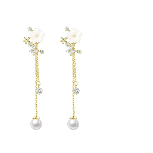 LMRJHAZM Hypoallergene zierliche Perlenropfenohrringe für Frauen | 18K Gold plattiert & silberne Blumenhochzeit Schmuck | Leichte Ohrringe aus Edelstahl Braut -Prom -Ohrringen mit Muscheldesign von LMRJHAZM