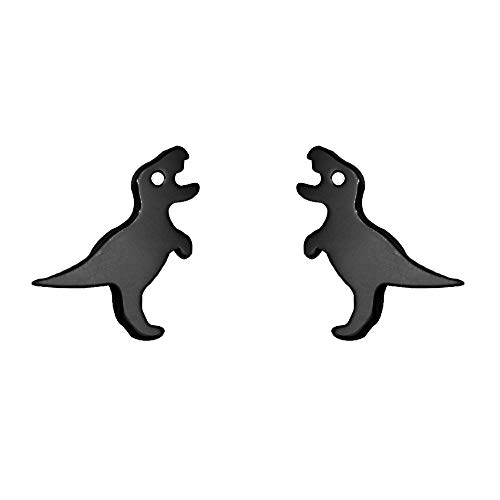 LMRJHAZM Kleine schwarze Dinosaurier Ohrringe für Frauen Männer 925 Sterling Silber Hypoallergen winzig süße gebürstete Drache Brontosaurus Tierknorpel Tragus Post Fashion Punk Jewelry von LMRJHAZM