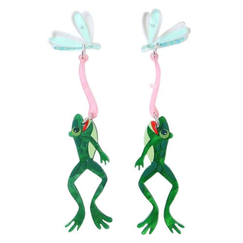 LMRJHAZM Kreativer Acrylfrosch Dangle Ohrringe für Frauen Leichtes Süßes Sommer Green Animal Friss Insekten Statement Drop Ohrringe übertrieben Spaß Halloween Themenparty Schmuck (Schädling) von LMRJHAZM