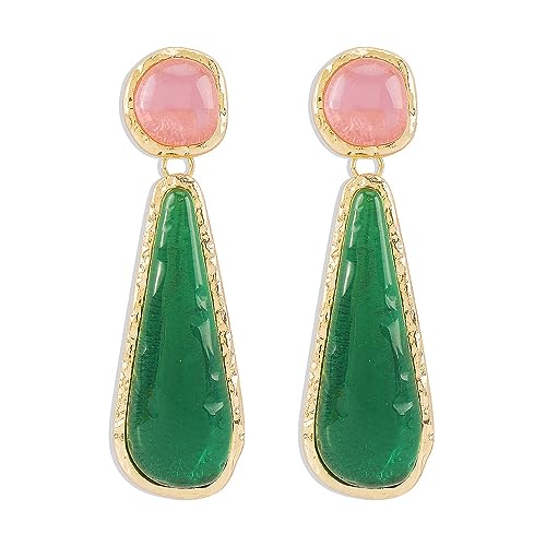 LMRJHAZM Lange Tränenstrop Dangle Ohrringe für Frauen Mädchen Gold plattiert exggeriertes Boho -Harz unregelmäßiger geometrischer Leichtflügel -Dreieck Xmas Statement Drop Baumeln von LMRJHAZM