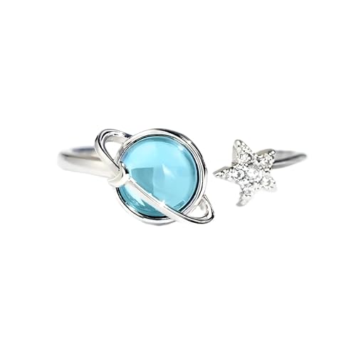 LMRJHAZM Mädchen Produkte zarter blauer Planet Eröffnungsring süßer anmutiger Fingerschmuck mit Zirkonia Star Accessoires-N25 Geschenke von LMRJHAZM