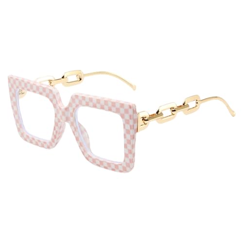 LMRJHAZM Metallkette Brillenrahmen Frauen Mode übergroße klare Gläser, rose, Einheitsgröße LMRJHAZM Metallkette Brillenrahmen Frauen Mode übergroße klare Gläser, rose, Einheitsgröße von LMRJHAZM