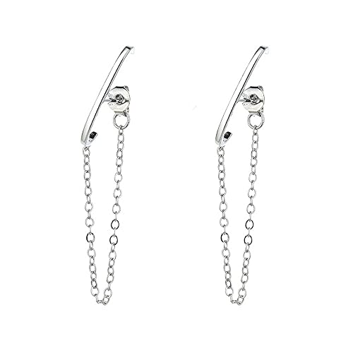 LMRJHAZM Minimalistische Suspension Reifen Ohrmanschette Kette Dangle Tropfen Ohrringe für Frauen Mädchen 925 Silberschild C -Form Huggie Hoops Long Quasten baumelnden Schicht geschwungener Stift von LMRJHAZM