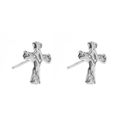 LMRJHAZM Minimalistische winzige Cross -Bolzen -Ohrringe für Frauen 925 Sterling Silber Hypoallergene handgefertigte gehämmerte religiöse Glaube Knorpelschsten Tragus Post Mode zierlich Schmuck von LMRJHAZM