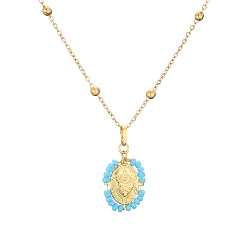 LMRJHAZM Muti Beads Heilige Herz-Halskette für Damen und Herren, Vintage-Halskette mit heiligem Herz – bunter Heiliger Herz-Anhänger, Jesus-Herz-Halskette für Weihnachten, Geburtstag von LMRJHAZM
