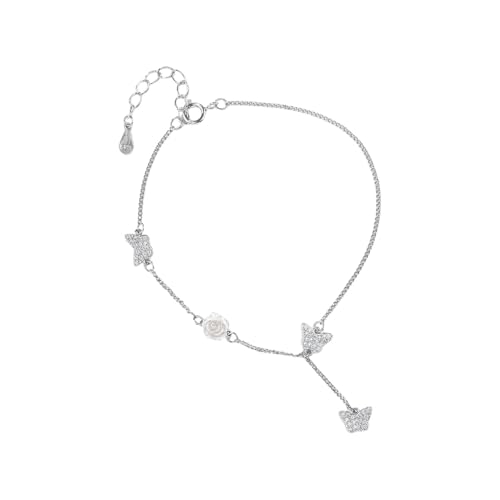 LMRJHAZM Neues 2025 Real 925 Sterling Silber High Exquisit White Rose Butterfly Armband für Frauen Hochzeitsfeier Feindekoration Schmuck Gedenk für Sie Accessoires Trendy Creative Beste for Gift von LMRJHAZM