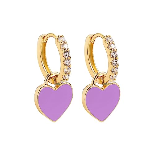 LMRJHAZM Preppy Love Heart Hoop Ohrringe für Frauen Teen Mädchen Gold plattiert Kubikzirkonia Cz Charms Dangle Drop Huggie Small Hoops Knorpel Ohrring Mode farbenfrohe Y2K -Schmuck süße Geschenke von LMRJHAZM