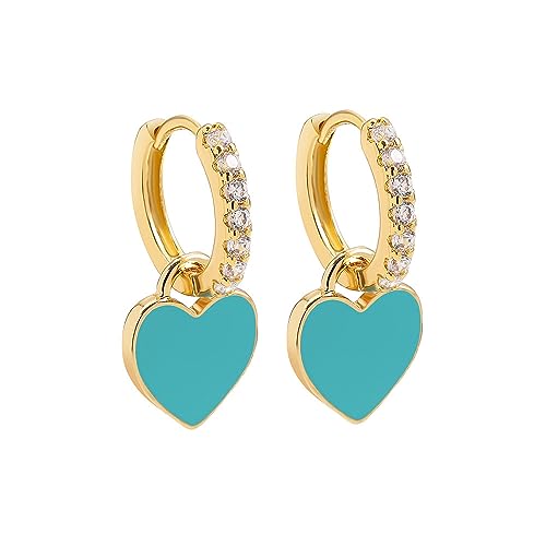 LMRJHAZM Preppy Love Heart Hoop Ohrringe für Frauen Teen Mädchen Gold plattiert Kubikzirkonia Cz Charms Dangle Drop Huggie Small Hoops Knorpel Ohrring Mode farbenfrohe Y2K -Schmuck süße Geschenke von LMRJHAZM