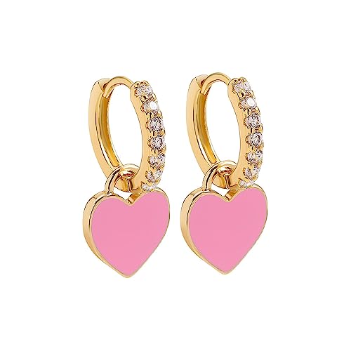 LMRJHAZM Preppy Love Heart Hoop Ohrringe für Frauen Teen Mädchen Gold plattiert Kubikzirkonia Cz Charms Dangle Drop Huggie Small Hoops Knorpel Ohrring Mode farbenfrohe Y2K -Schmuck süße Geschenke von LMRJHAZM