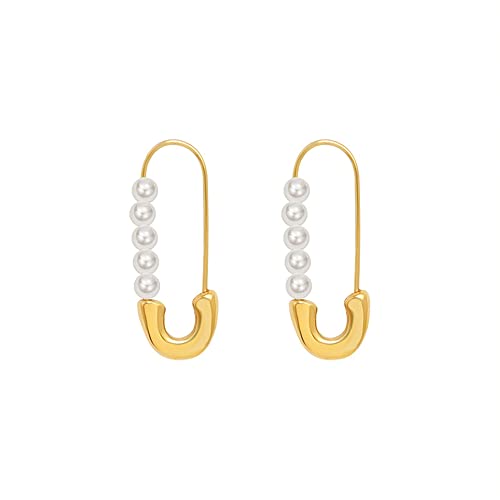 LMRJHAZM Retro Perle Safety Pin Knorpel -Hoop -Ohrringe für Frauen Mädchen Edelstahl Imitation Perlen niedliche Reifen Dangle Drop Fashion Hypoallergenic Jewelry Geschenke 25mm von LMRJHAZM