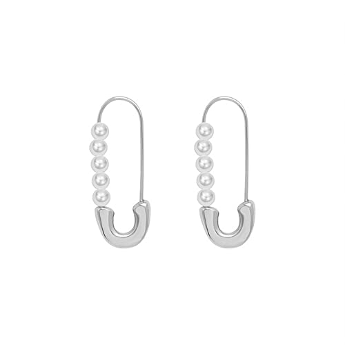 LMRJHAZM Retro Perle Safety Pin Knorpel -Hoop -Ohrringe für Frauen Mädchen Edelstahl Imitation Perlen niedliche Reifen Dangle Drop Fashion Hypoallergenic Jewelry Geschenke 25mm von LMRJHAZM