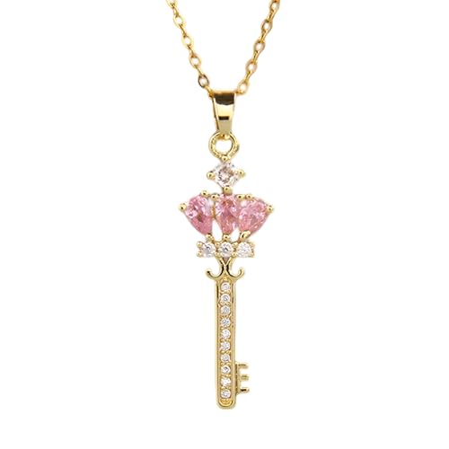 LMRJHAZM Schlüsselkette für Frauen, Halskette für Herzschlüsse, Kubikzirkonia -Schlüsselkette, Schlüsselkette, Kettenkette von Key Lock, Skelettschlüsselkette, Herzschlüsselkette, goldene von LMRJHAZM
