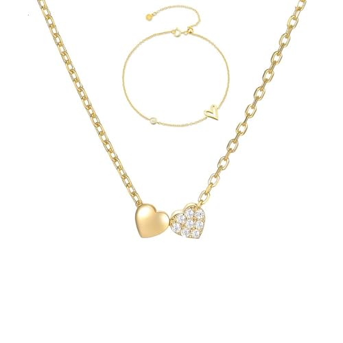 LMRJHAZM Schmuck 925 Damen Schmuckset - Zirkon Spaltung von Herzen Anhänger Verstellbares Kettenarmband Set, Choker Set Hochzeit Party Schmuck Schmuck von LMRJHAZM