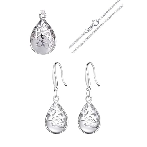 LMRJHAZM Schmuck 925 Opalschmuck Sets für Frauen - Eleganter Wassertropfen Charme Einstellbarer Halskette Halskette Dangle Ohrring Set, Punk -Stapel -Mondsteine -Neckalces handgefertigter Schmuck von LMRJHAZM