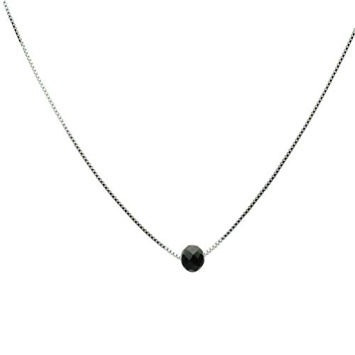 LMRJHAZM Schmuck Sterling Silber Box Kette schwimmend runde Facetten 6 mm schwarzer Onyx -Schmuck, einstellbare 20 ''+2 '' Extender -Schmuck für Mädchen von LMRJHAZM