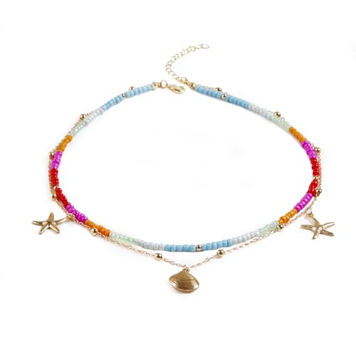 LMRJHAZM Schmuck handgefertigt mit mehrschichtigen farbenfrohen Samenperlen Choker - Boho Seestarfish Creative Beach Schmuck für Frauen und Mädchen - Sommerschmuck für Mädchen von LMRJHAZM