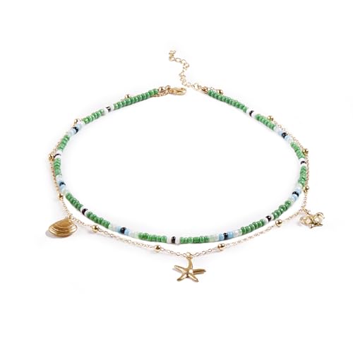 LMRJHAZM Schmuck handgefertigt mit mehrschichtigen farbenfrohen Samenperlen Choker - Boho Seestarfish Creative Beach Schmuck für Frauen und Mädchen - Sommerschmuck für Mädchen von LMRJHAZM