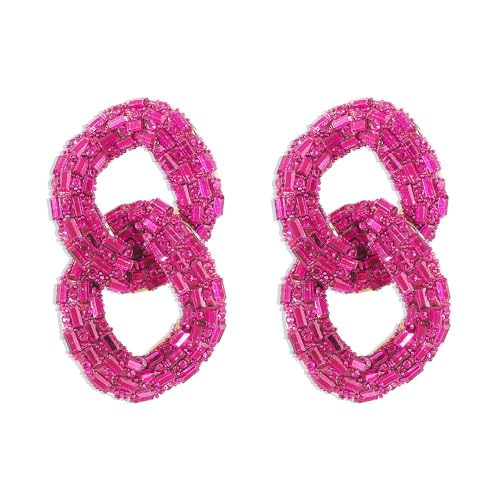 LMRJHAZM Strass Big Chain Dangle Ohrringe für Frauen Mädchen Gold-Tonmod-Leichtgewicht übertriebener Quastenverbindungsketten Perlen Statement Drop Stud Ohrring Hypoallergene Geometrische von LMRJHAZM