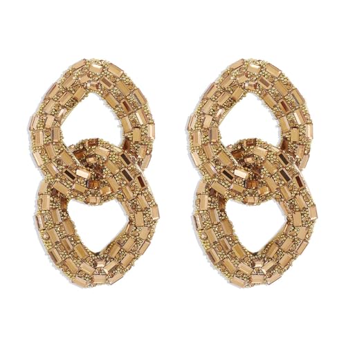 LMRJHAZM Strass Big Chain Dangle Ohrringe für Frauen Mädchen Gold-Tonmod-Leichtgewicht übertriebener Quastenverbindungsketten Perlen Statement Drop Stud Ohrring Hypoallergene Geometrische von LMRJHAZM