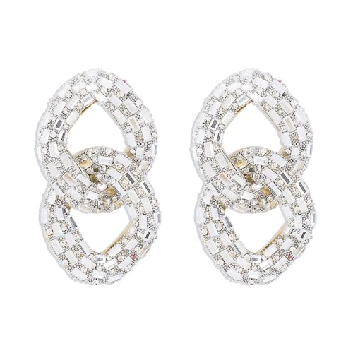 LMRJHAZM Strass Big Chain Dangle Ohrringe für Frauen Mädchen Gold-Tonmod-Leichtgewicht übertriebener Quastenverbindungsketten Perlen Statement Drop Stud Ohrring Hypoallergene Geometrische von LMRJHAZM