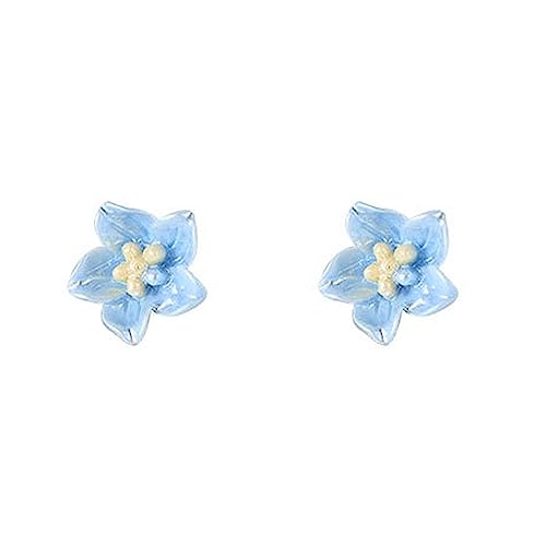 LMRJHAZM Süße blaue Blumenohrohrringe für Frauen 925 Sterling Silber Hypoallergen Piercing Ohr Bohemian Harz Plumeria Camellia Cherry Daisy Knorpel Tragus Post Zierfeierty Feiertag Strand Schmuck von LMRJHAZM