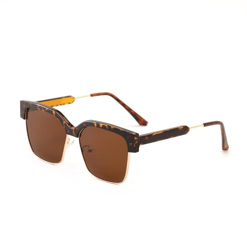 LMRJHAZM Trendige Metall-Sonnenbrille mit halbem Rahmen, Leopardenmuster, rechteckig, UV400 LMRJHAZM Trendige Metall-Sonnenbrille mit halbem Rahmen, Leopardenmuster, rechteckig, UV400 von LMRJHAZM