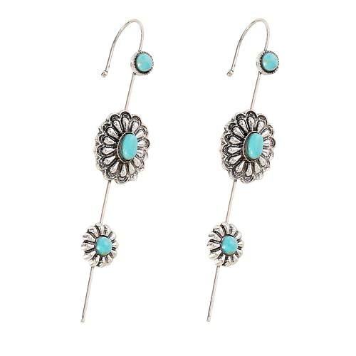 LMRJHAZM Türkisohrohrhüll Crawler Haken Ohrringe für Frauen Mädchen versilberte blaue Geburtssteinblume Lange Bar Piercing Ohrmanschetten Boho Statement Ohrringe Bohemian Indian Bollywood Hochzeits von LMRJHAZM