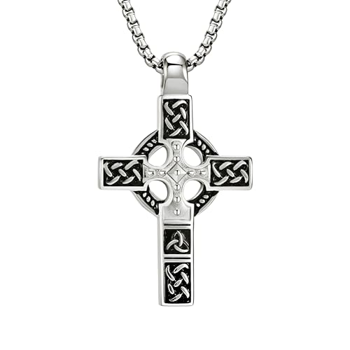 LMRJHAZM Vintage 925 Sterling Silber Celtic Cross Halskette für Männer keltische retro nordische Wikingerkreuzanhänger - Keltische Kreuz Halskette für Männer Irisch von LMRJHAZM