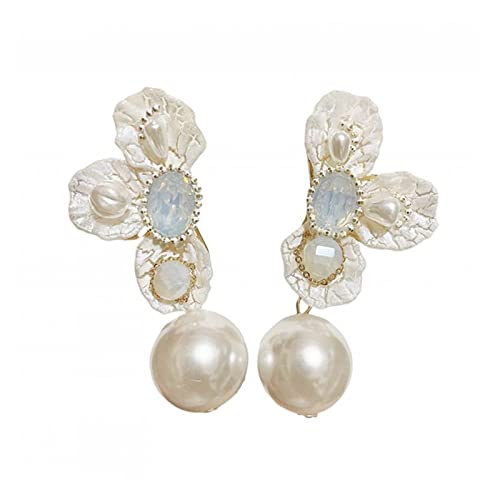 LMRJHAZM Weiße Acryl-Blumen-Perlen-Kristall-Mondstein-Ohrringe für Frauen, ausgefallene Tropfen-Ohrringe, Schmuck, High-End-Ohrringe von LMRJHAZM