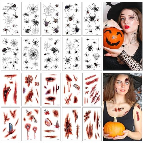 Halloween Temporäre Tattoos, LMSHOWOWO 20 Blätt Spinnen Tattoo Scars Tattoos Gesicht Aufkleber, Realistisch Horror Tattoo Narben, für Halloween Karneval Kostüm Kinder Schminke Accessoires Halloween Temporäre Tattoos, LMSHOWOWO 20 Blätt Spinnen Tattoo Scars Tattoos Gesicht Aufkleber, Realistisch Horror Tattoo Narben, für Halloween Karneval Kostüm Kinder Schminke Accessoires von LMSHOWOWO