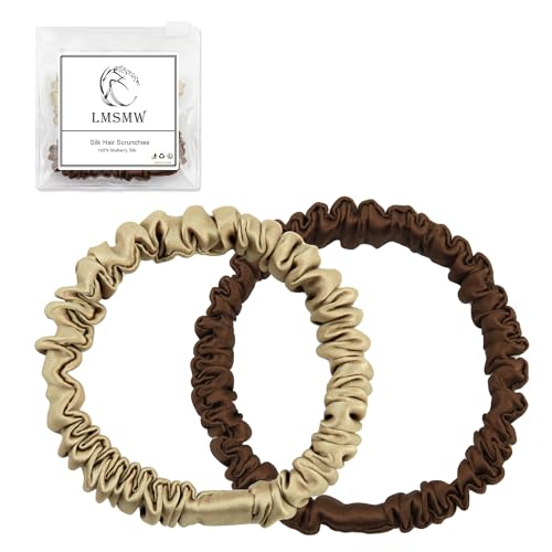 Mini-Haargummis aus 100 % Maulbeerseide, dünne Seiden-Haargummis für Frauen und Mädchen, keine Schäden, Haargummis für Schlaf, lockiges, dickes und dünnes Haar, kleine Satin-Pferdeschwanz-Halter Mini-Haargummis aus 100 % Maulbeerseide, dünne Seiden-Haargummis für Frauen und Mädchen, keine Schäden, Haargummis für Schlaf, lockiges, dickes und dünnes Haar, kleine Satin-Pferdeschwanz-Halter von LMSMW