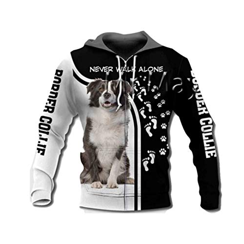 Cute Border Collie 3D Full Printed Jacke Herren Damen Harajuku Hoodie Casual Streetwear Sweatshirt Pullover Gr. Medium, Zip Hoodies von LMSPRINTSJ