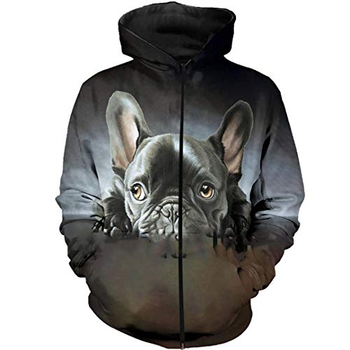 Französische Bulldogge 3D Volldruck Hoodies Herren/Damen Harajuku Kapuzenpullover Herbst Casual Hoodie, Zip Hoodies, XXXL von LMSPRINTSJ