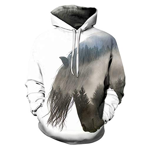 LMSPRINTSJ Pferd bedrucktes Sweatshirt Herren Damen 3D Pullover Hoodies Herbst Langarm, Afkh1803asian Gr., S von LMSPRINTSJ