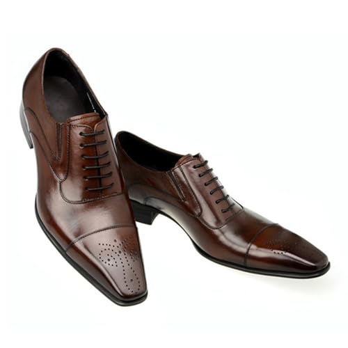 LMUIPMAA Anzugschuhe Herren Oxford Derby Schuhe Business büro Lederschuhe Schnürh Hochzeitsschuhe,Braun,39 EU von LMUIPMAA